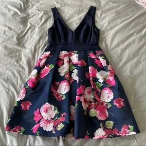 Navy and floral mini dress